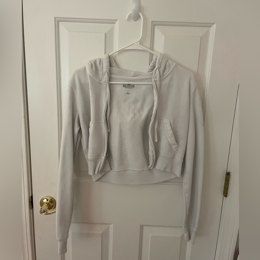 Hollister White Zip Up Cropped
